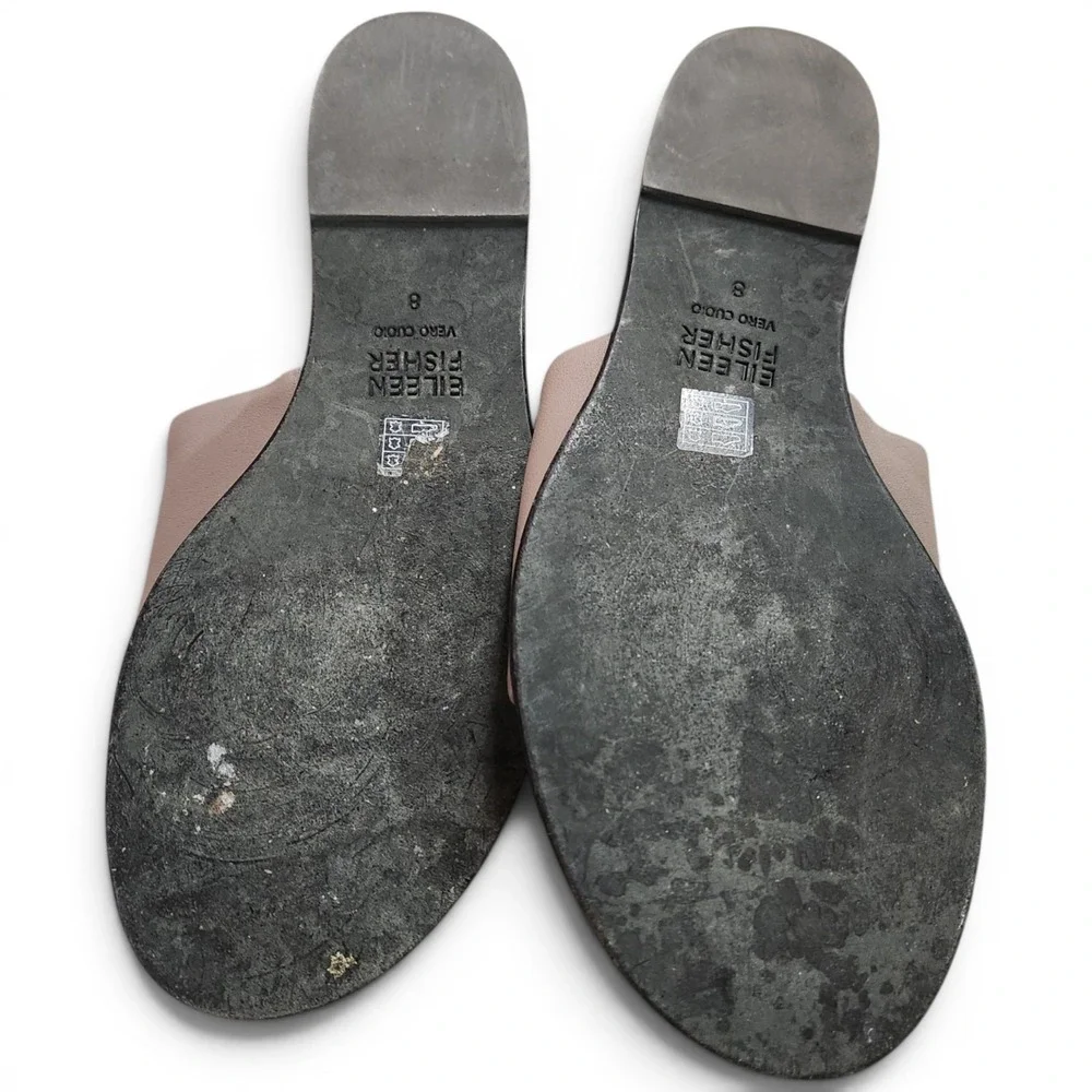 Eileen Fisher‎ Edge Nappa Leather Slide Sandals Women's 8 Minimalist Taupe